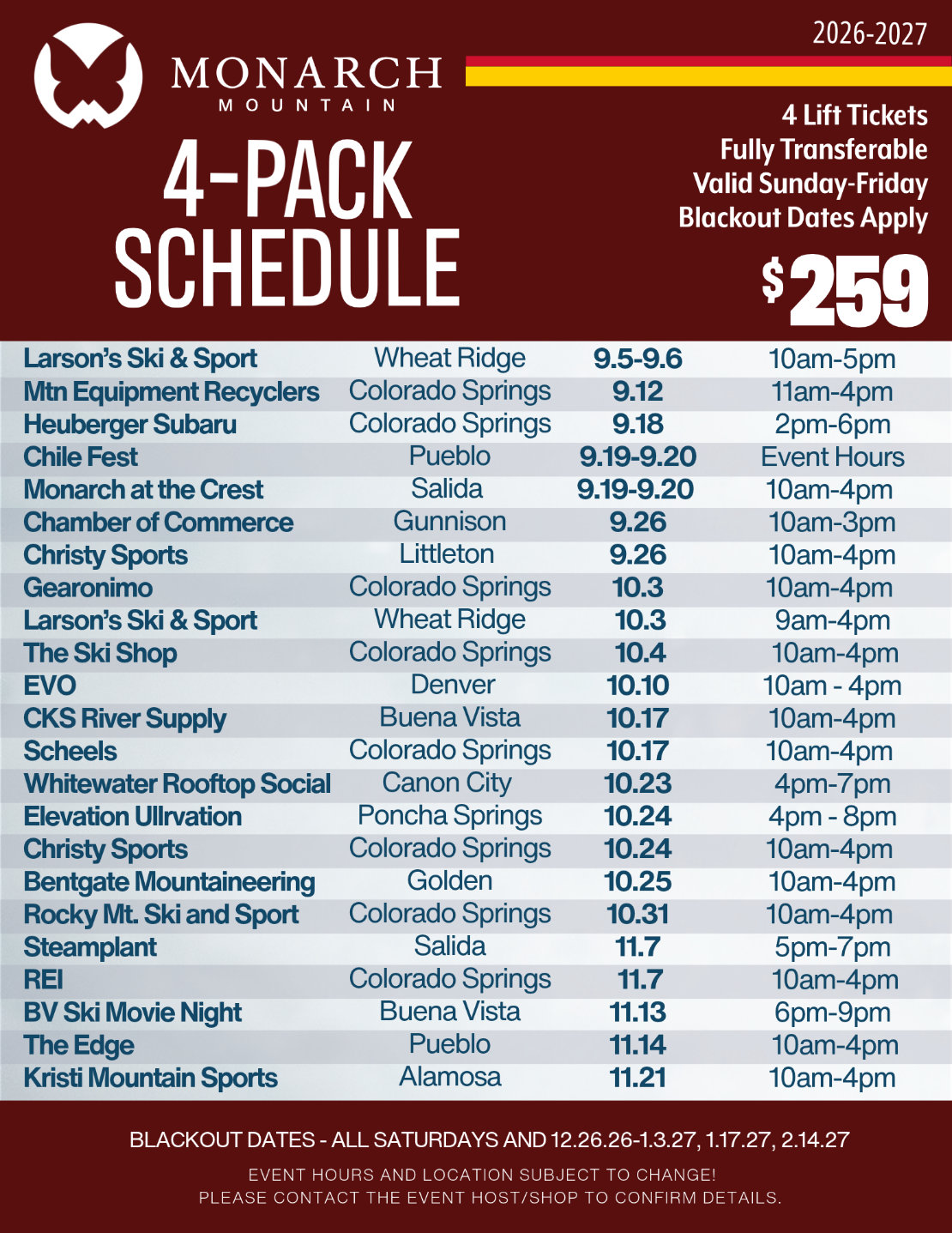 4-Pack Sales Schedule 26-27 4-Pack Sales Schedule 26-27